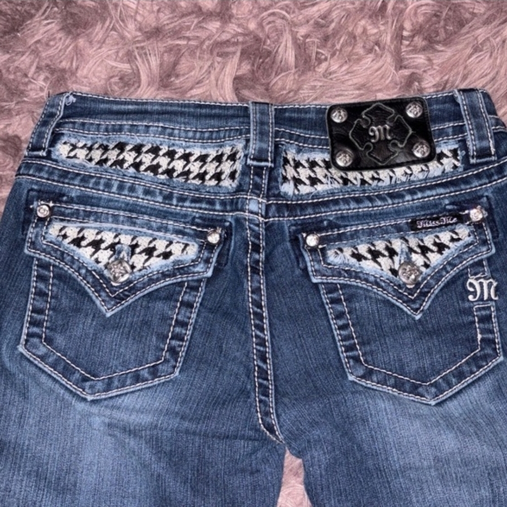 Miss Me Denim Jeans with Houndstooth Detail